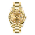 Rolex Yellow Gold Day-Date 40 Watch Champagne Baguette Diamond Dial - President Bracelet-Rolex-JD Watches NY
