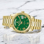 Rolex Yellow Gold Day-Date 40 Watch Green Roman Dial - President Bracelet-Rolex-JD Watches NY