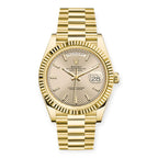 Rolex Yellow Gold Day-Date 40 Watch Silver Diagonal Motif Index Dial - President Bracelet 228238-Rolex-JD Watches NY