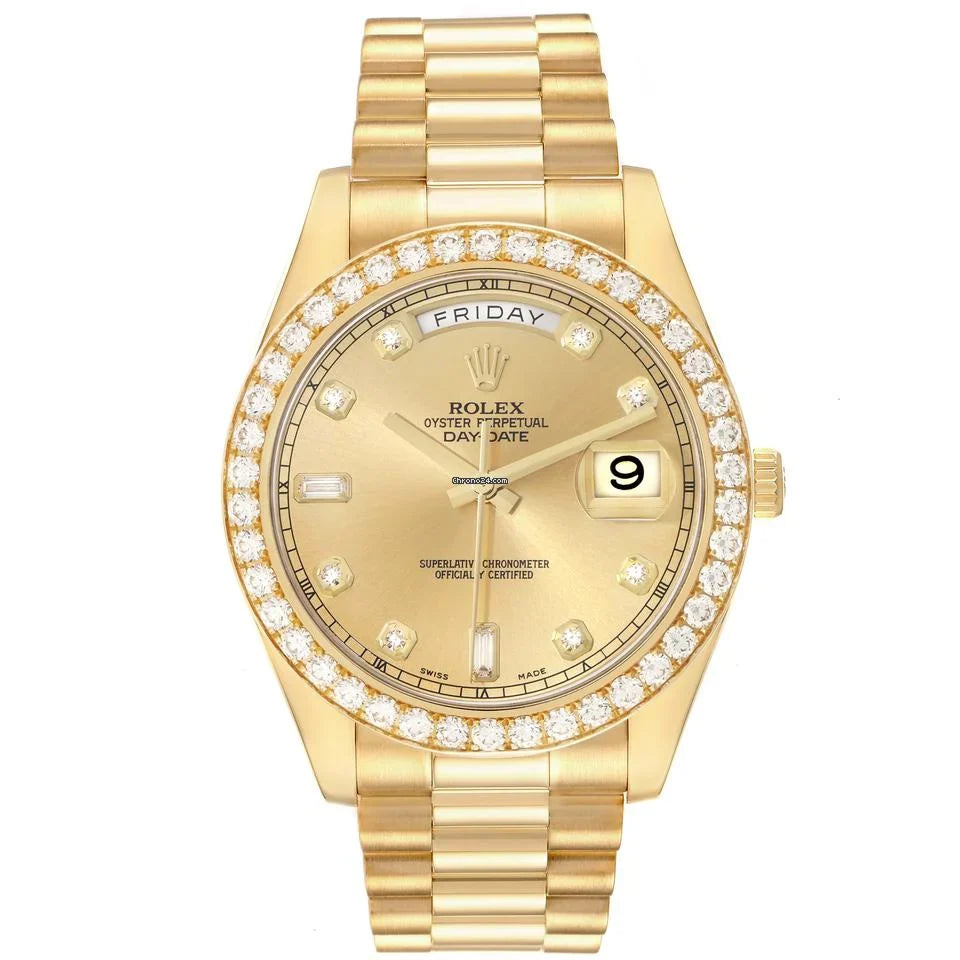 Day-Date II 218348 – 41mm 18K Yellow Gold – Champagne Baguette Diamond Dial