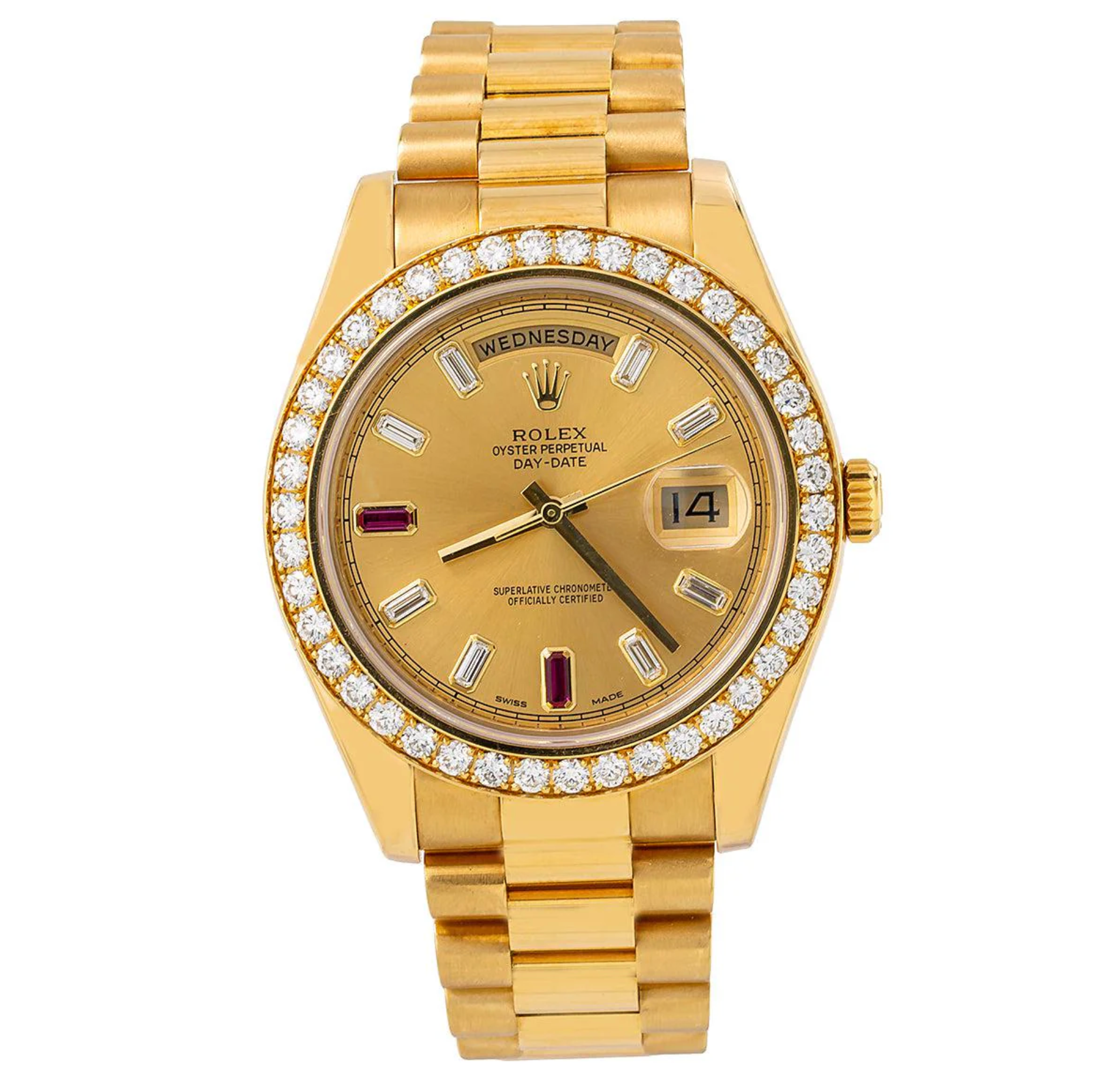 Day-Date II 41MM 218348 Champagne Baguette Diamond Dial Diamond Bezel 18K Yellow Gold President Bracelet