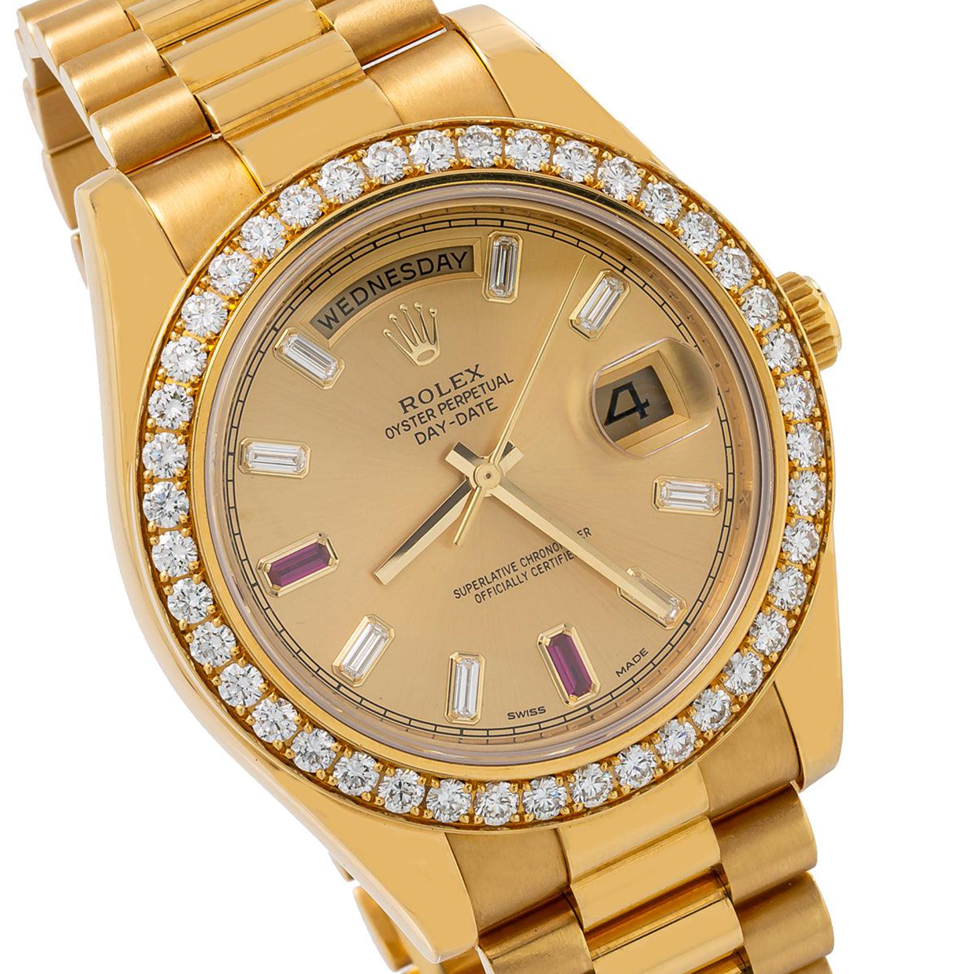 Day-Date II 41MM 218348 Champagne Baguette Diamond Dial Diamond Bezel 18K Yellow Gold President Bracelet