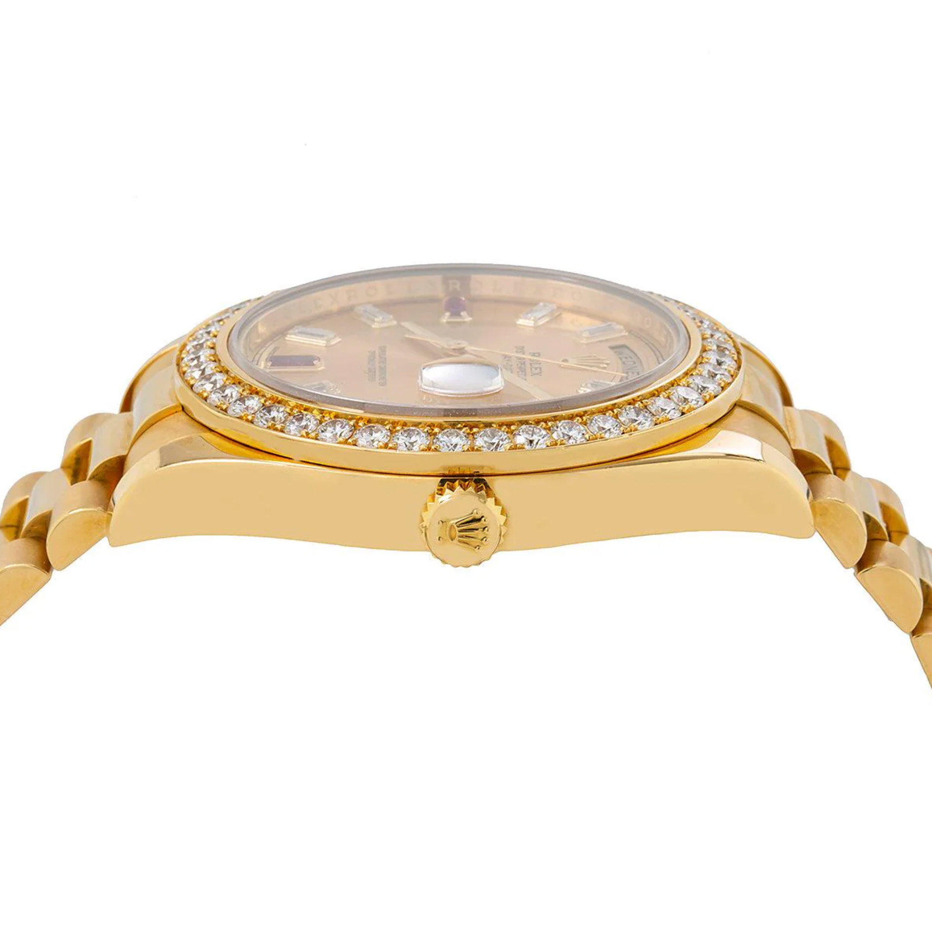 Day-Date II 41MM 218348 Champagne Baguette Diamond Dial Diamond Bezel 18K Yellow Gold President Bracelet