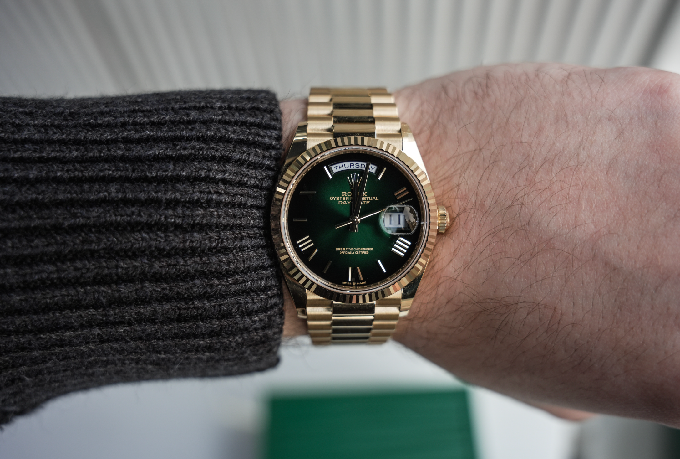 Day-Date 36mm Yellow Gold Green Ombre Roman Numeral Dial – Ref. 128238