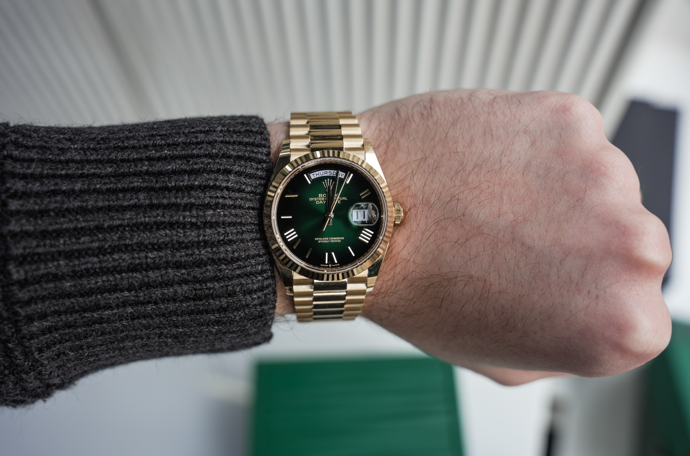 Day-Date 36mm Yellow Gold Green Ombre Roman Numeral Dial – Ref. 128238