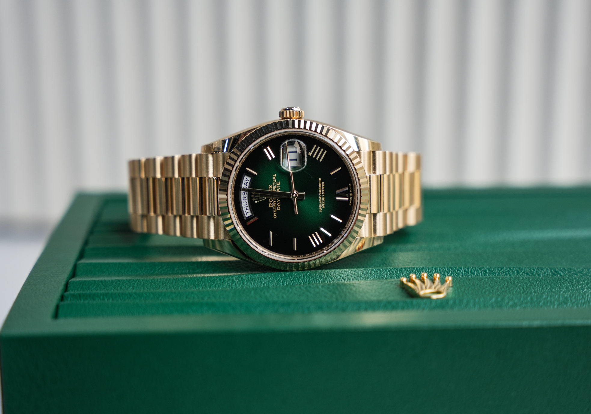 Day-Date 36mm Yellow Gold Green Ombre Roman Numeral Dial – Ref. 128238