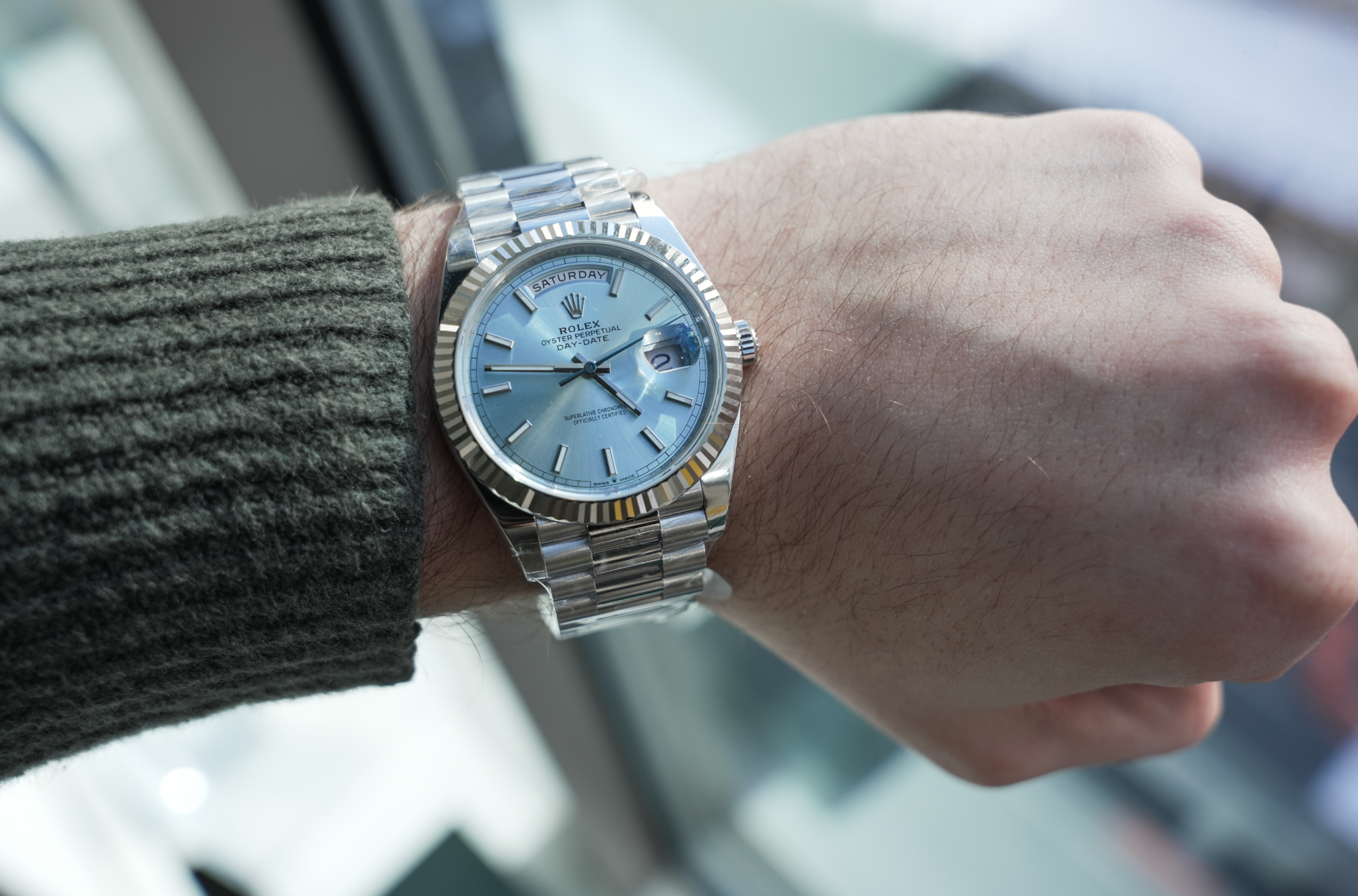 Day-Date 40 228236 Platinum Ice Blue Dial President Bracelet