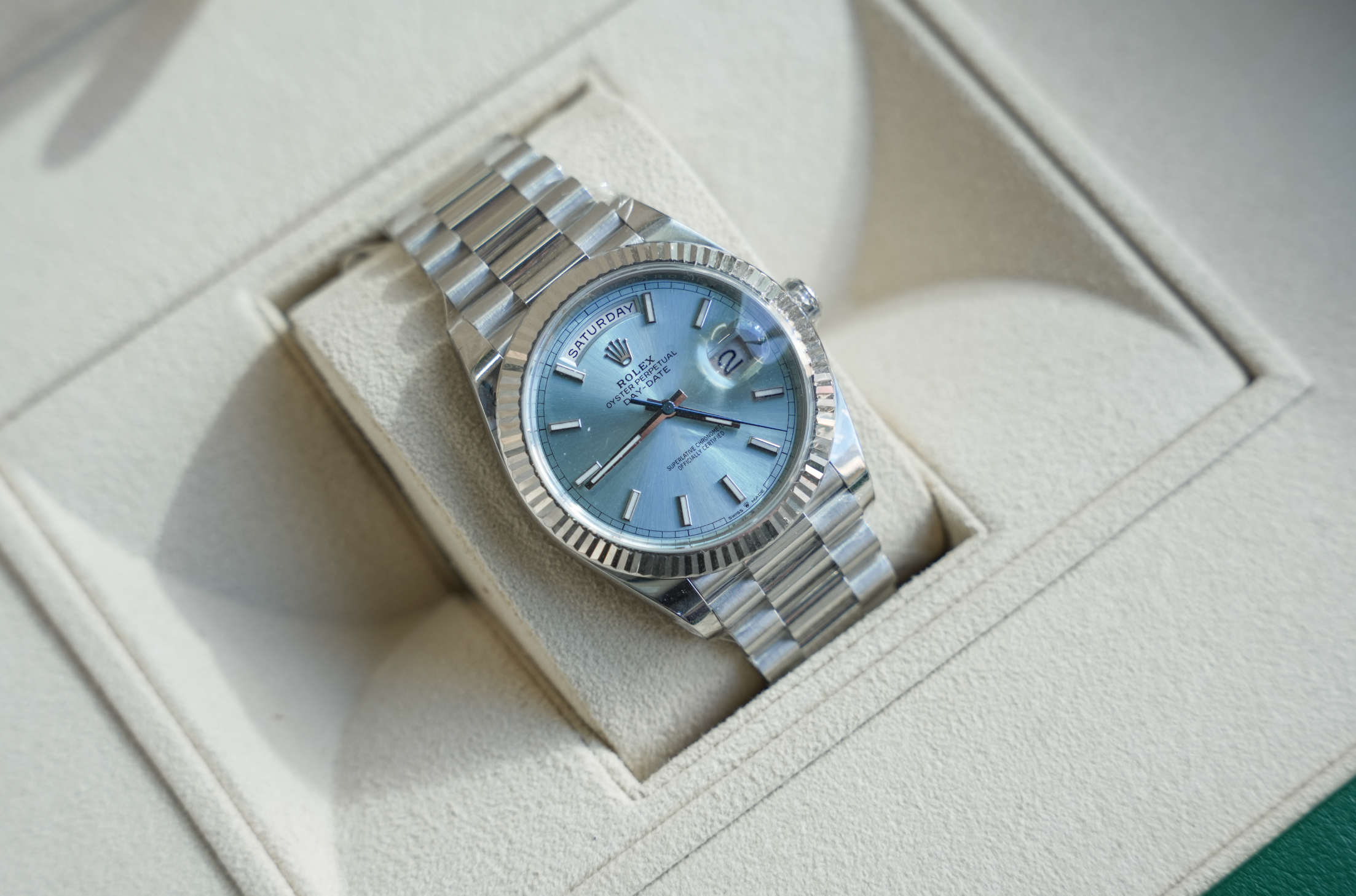 Day-Date 40 228236 Platinum Ice Blue Dial President Bracelet