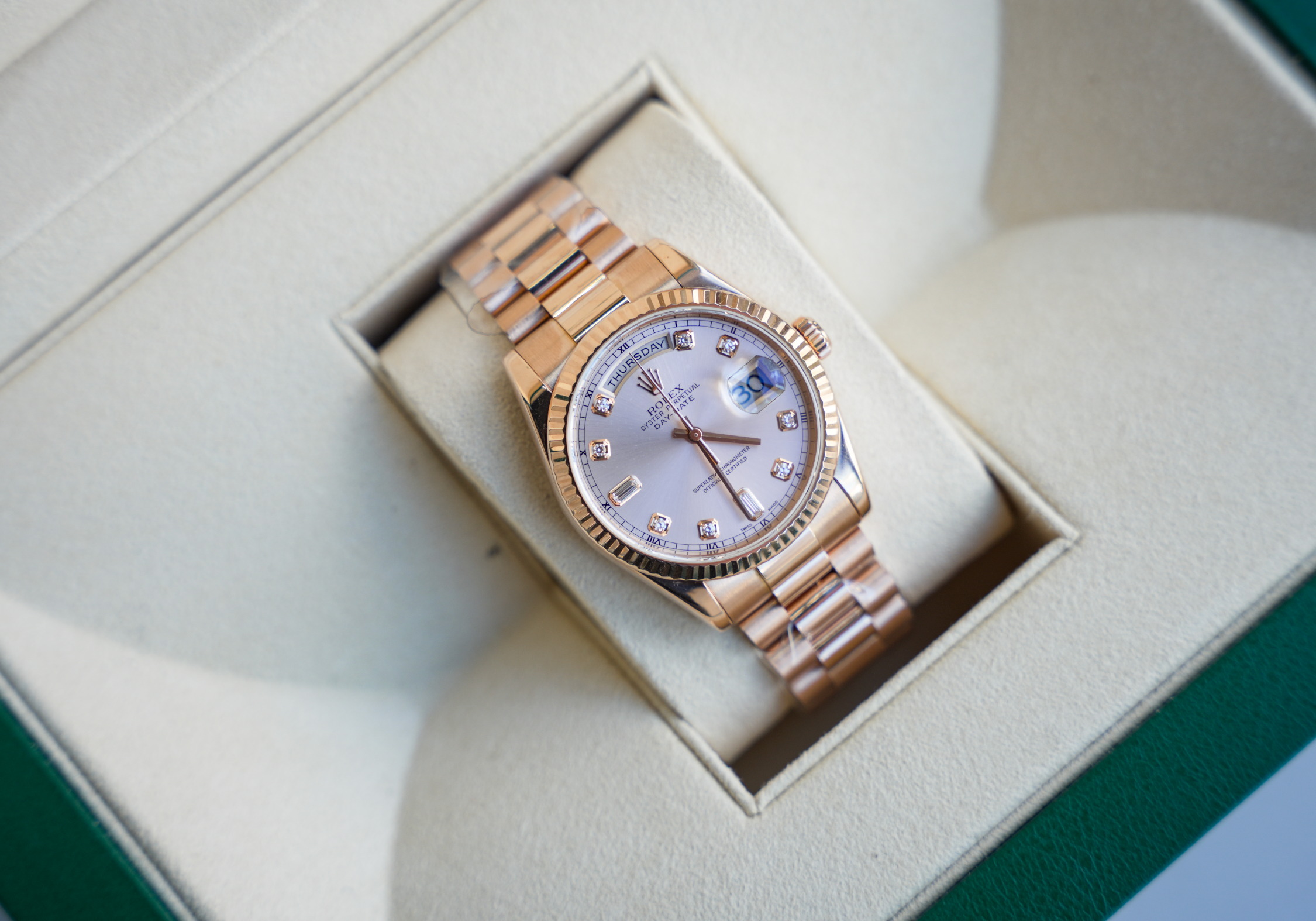 Day-Date 36 118235 Everose Gold Pink Dial Diamond Hour Markers President Bracelet