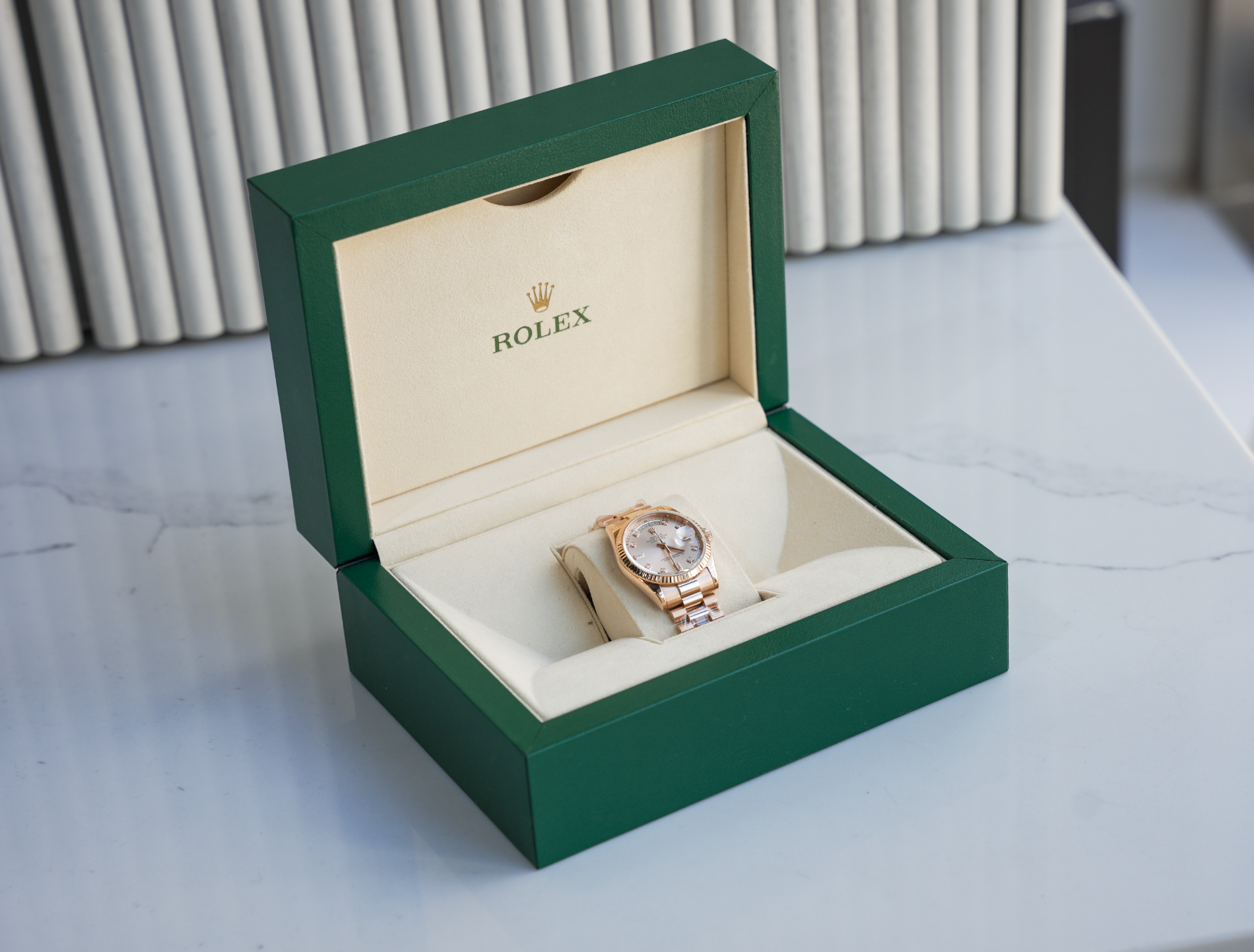 Day-Date 36 118235 Everose Gold Pink Dial Diamond Hour Markers President Bracelet