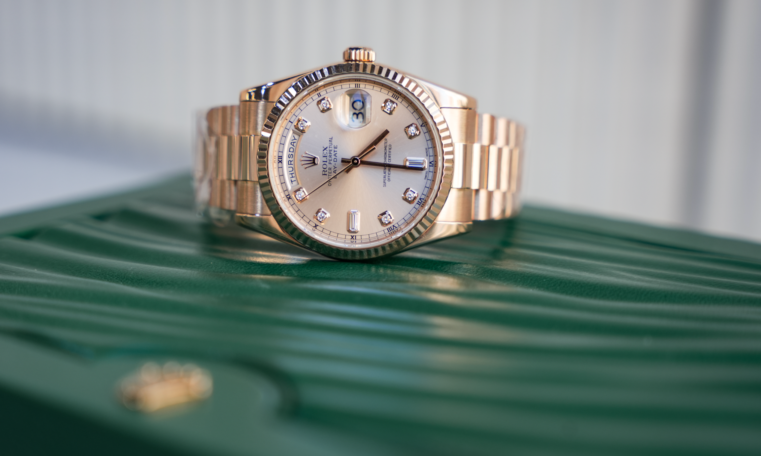 Day-Date 36 118235 Everose Gold Pink Dial Diamond Hour Markers President Bracelet