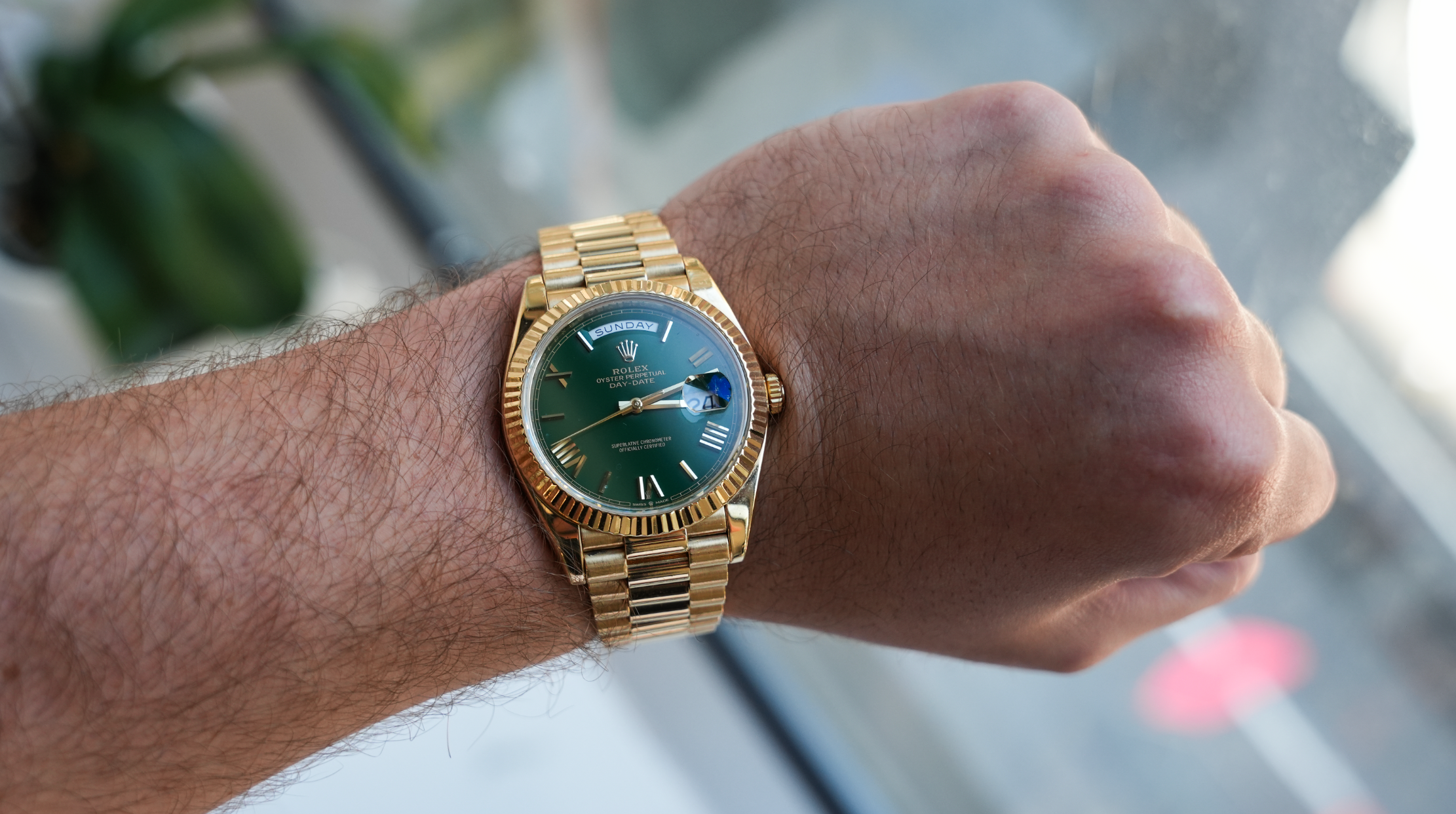 Day-Date 40 President 228238 – Green Roman Dial | 18K Yellow Gold