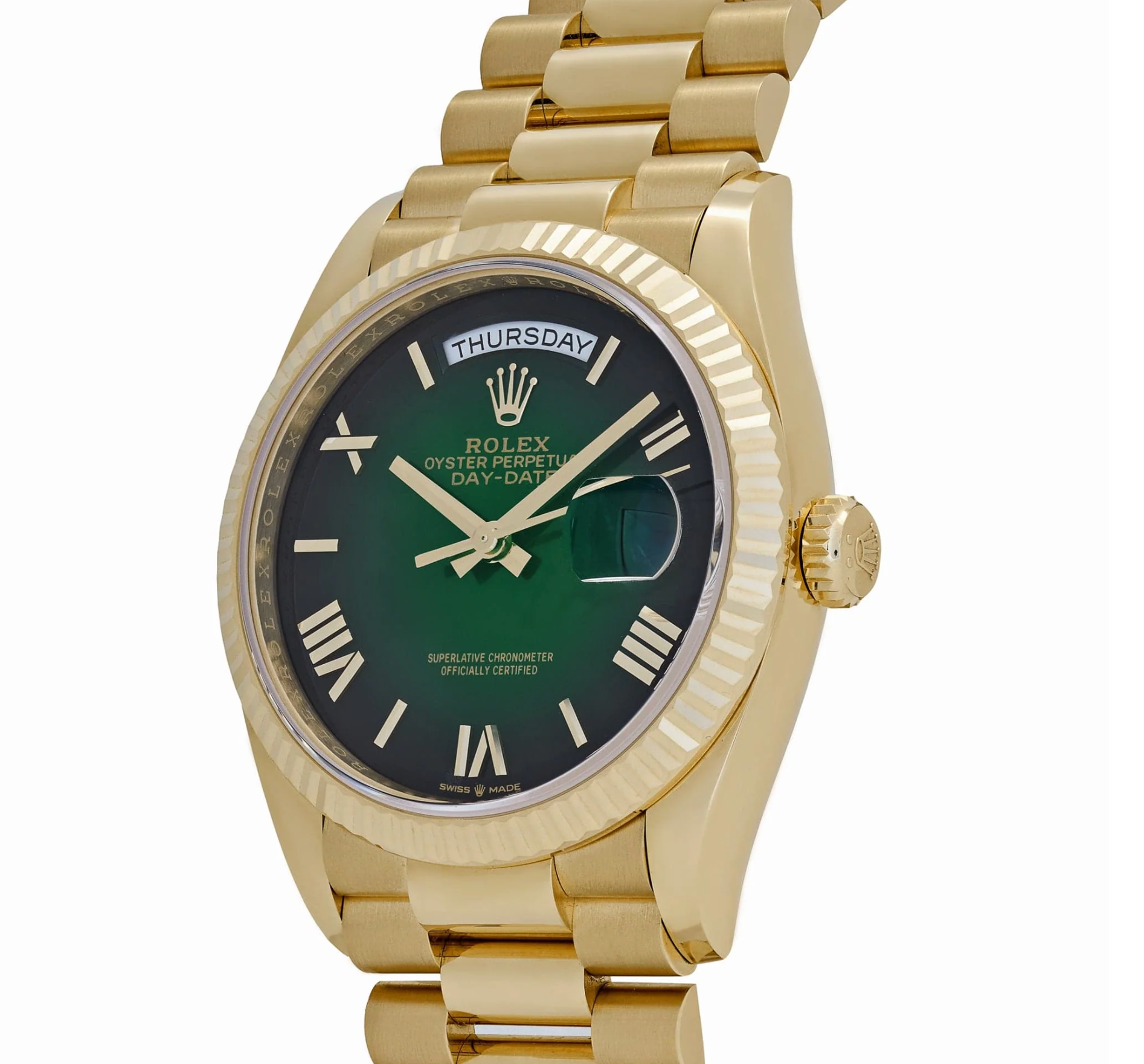 Day-Date 36mm Yellow Gold Green Ombre Roman Numeral Dial – Ref. 128238