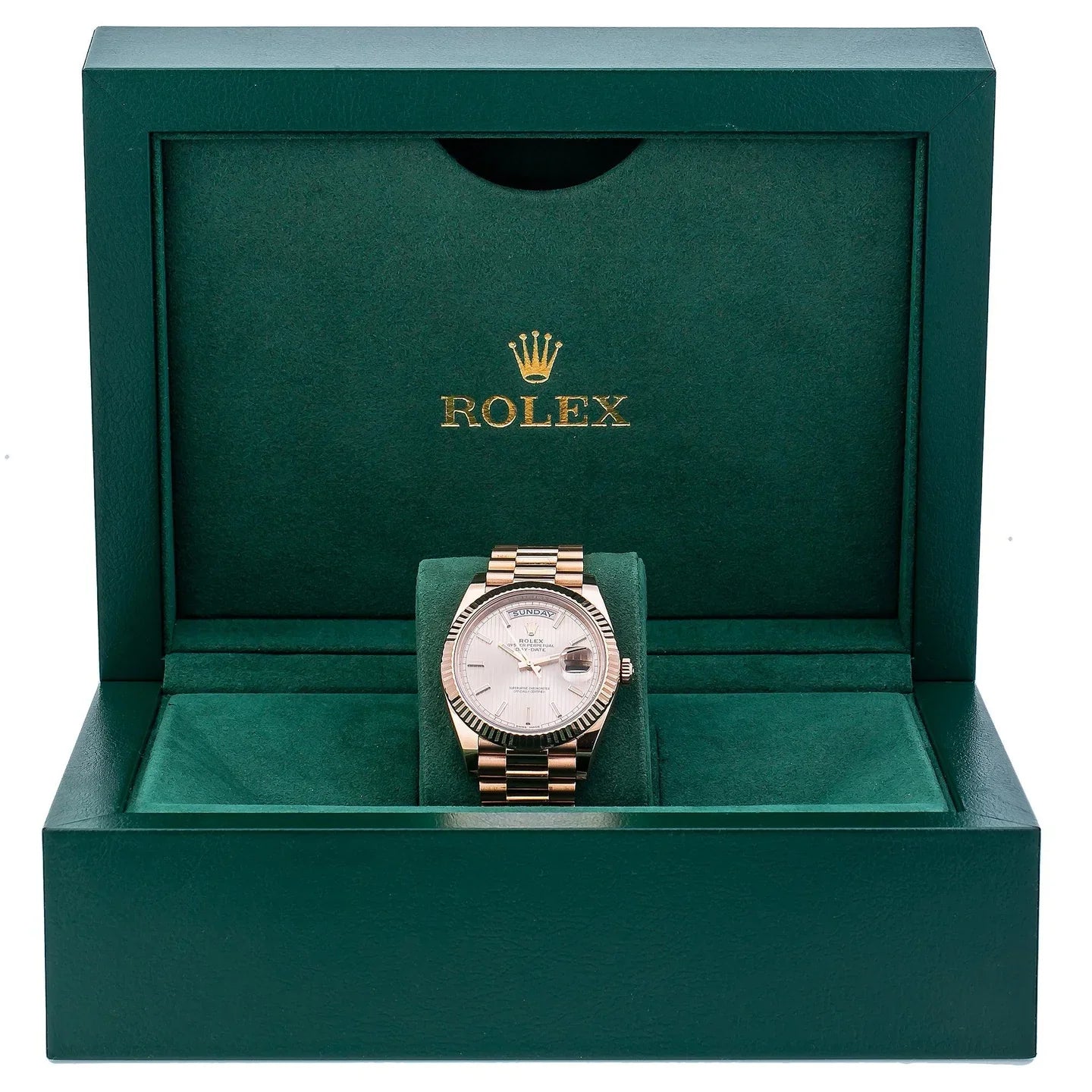 Day-Date 40MM 228235 Sundust Stripe Dial Fluted Bezel 18K Everose Gold President Bracelet