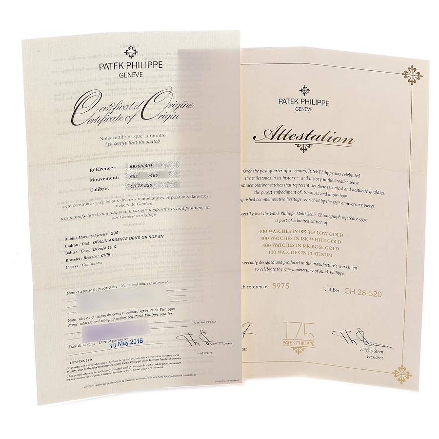 175th Anniversary Multi-Scale Rose Gold Watch 5975R 5975 Box Papers