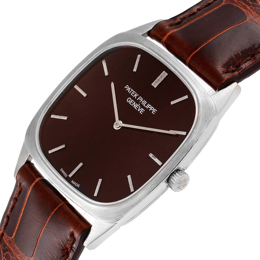 18k White Gold Brown Dial Vintage Mens Watch 3566