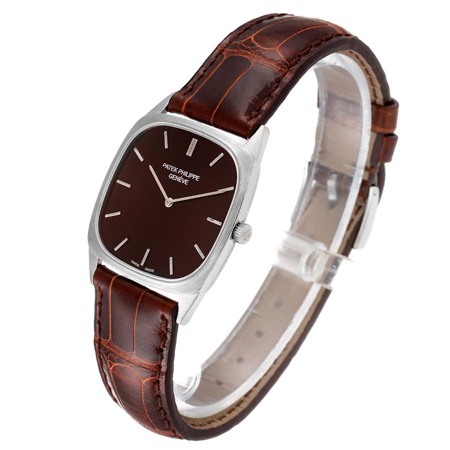 18k White Gold Brown Dial Vintage Mens Watch 3566