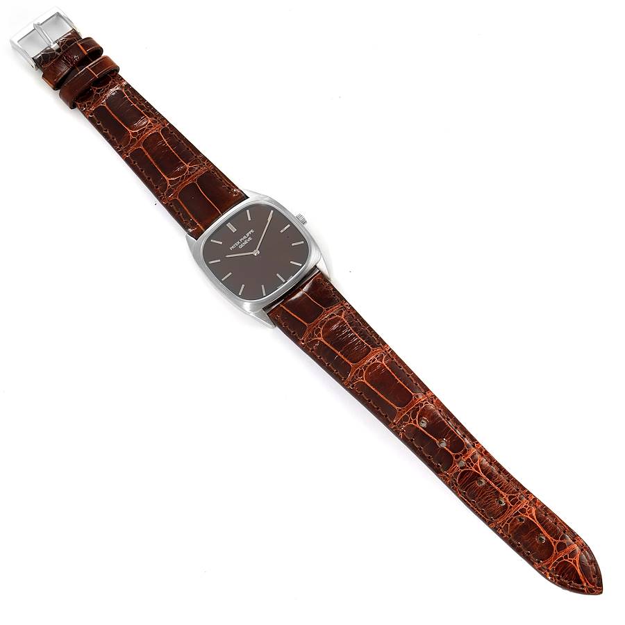 18k White Gold Brown Dial Vintage Mens Watch 3566