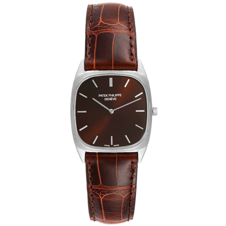 18k White Gold Brown Dial Vintage Mens Watch 3566