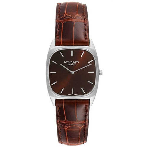 18k White Gold Brown Dial Vintage Mens Watch 3566