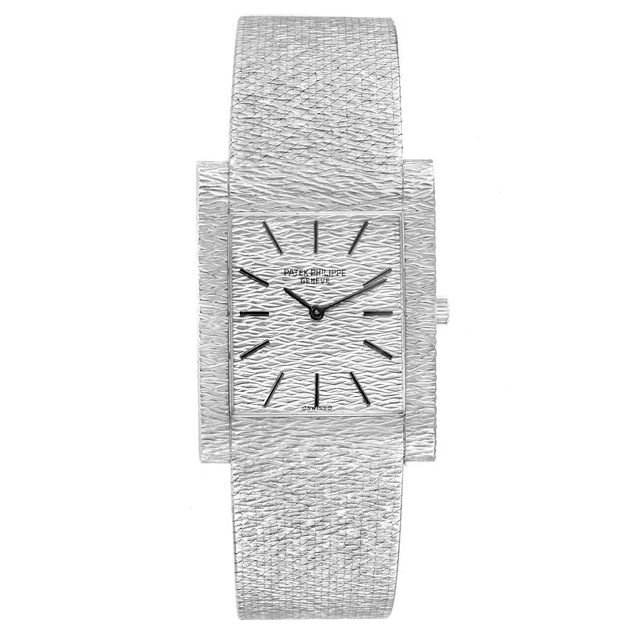 18k White Gold Textured Dial Vintage Mens Watch 3553