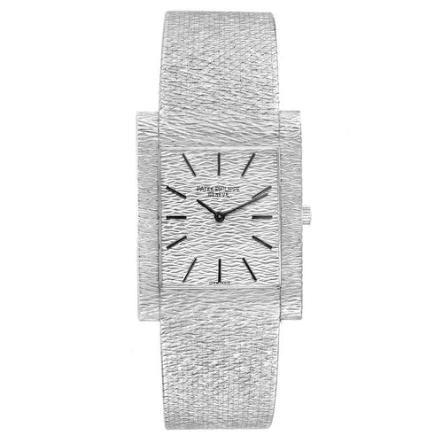 18k White Gold Textured Dial Vintage Mens Watch 3553