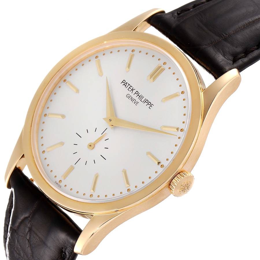 Calatrava 18k Yellow Gold Silver Dial Mens Watch 5196 Papers