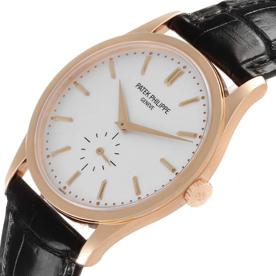 Calatrava Rose Gold Silver Dial Mens Watch 5196 5196R