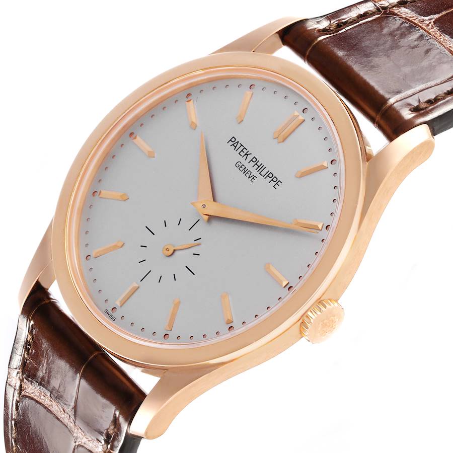 Calatrava Rose Gold Silver Dial Mens Watch 5196R