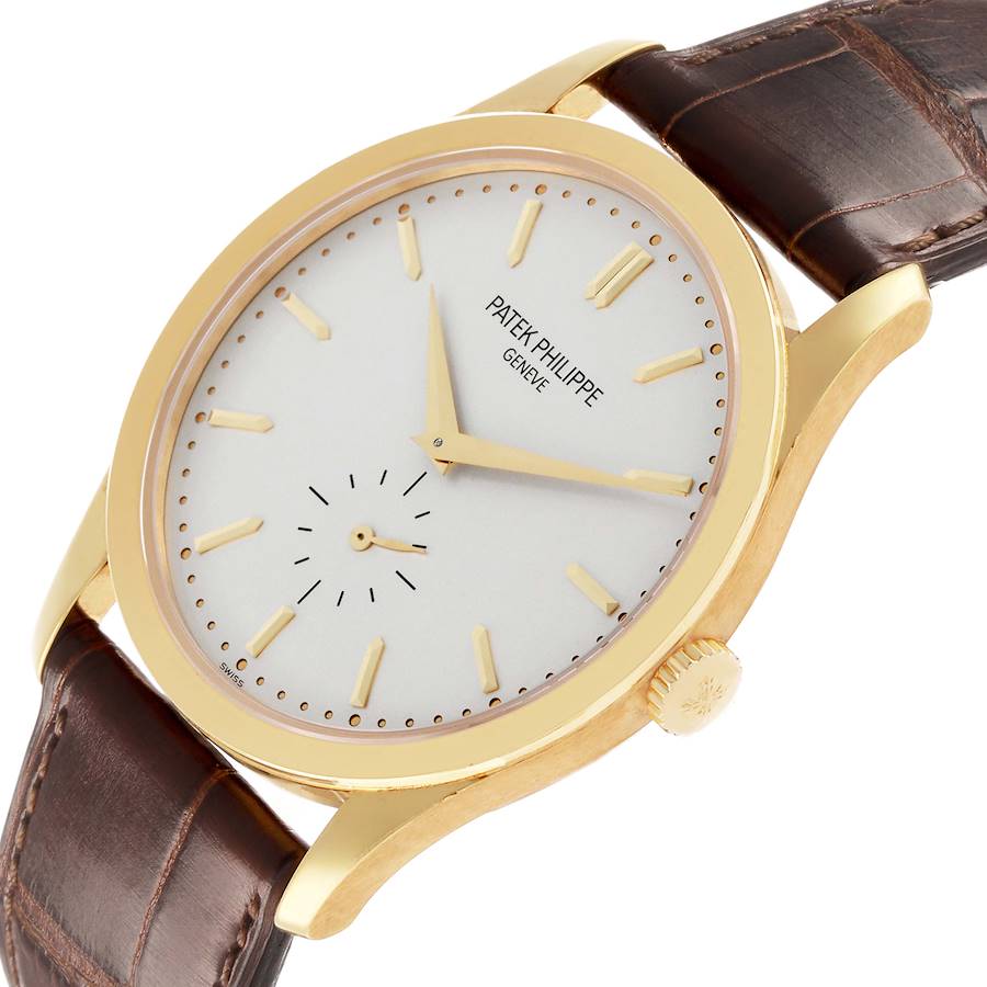 Calatrava Yellow Gold Silver Dial Mens Watch 5196 5196J