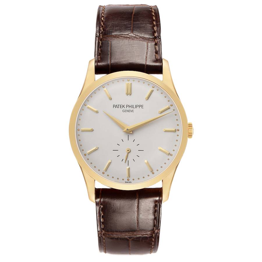 Calatrava Yellow Gold Silver Dial Mens Watch 5196 5196J
