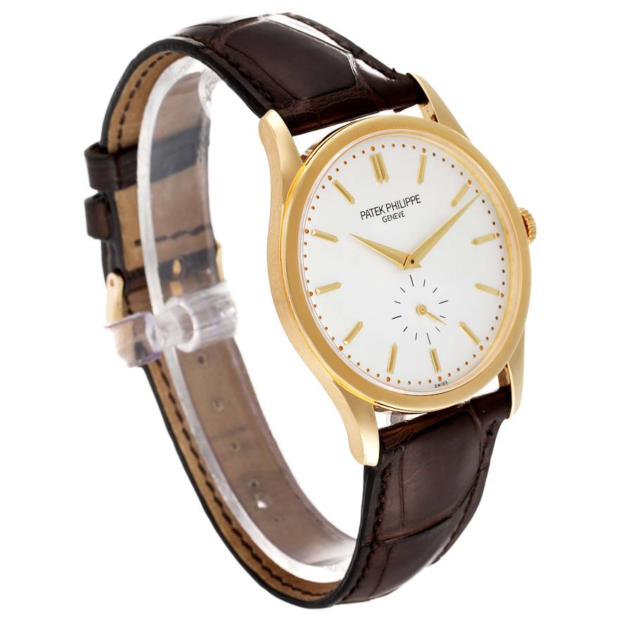 Calatrava Yellow Gold Silver Dial Mens Watch 5196J Box Papers