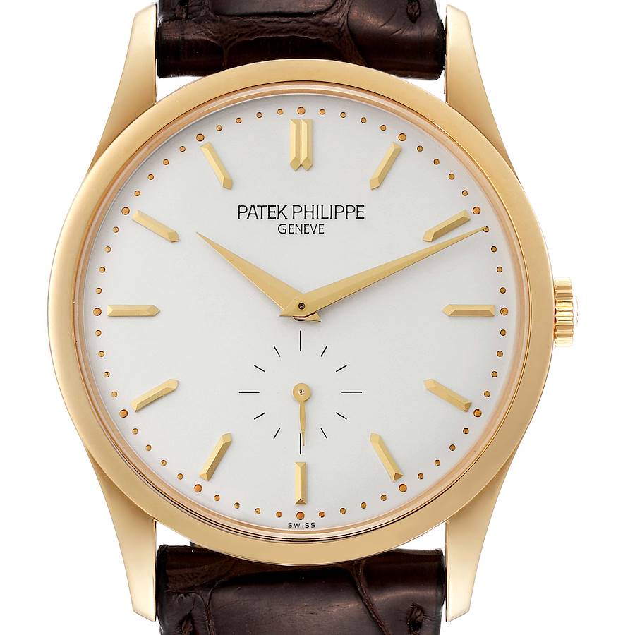 Calatrava Yellow Gold Silver Dial Mens Watch 5196J Box Papers