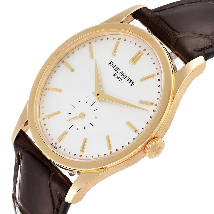 Calatrava Yellow Gold Silver Dial Mens Watch 5196J Box Papers