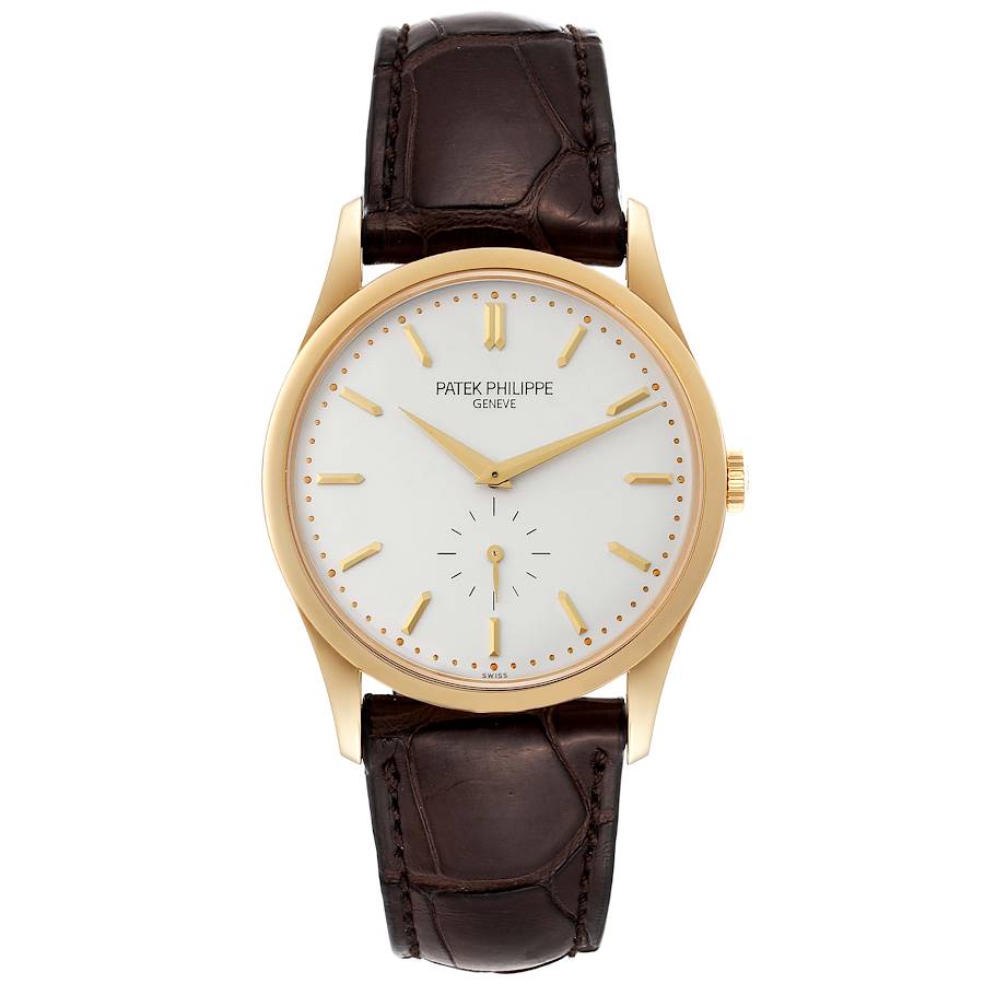 Calatrava Yellow Gold Silver Dial Mens Watch 5196J Box Papers