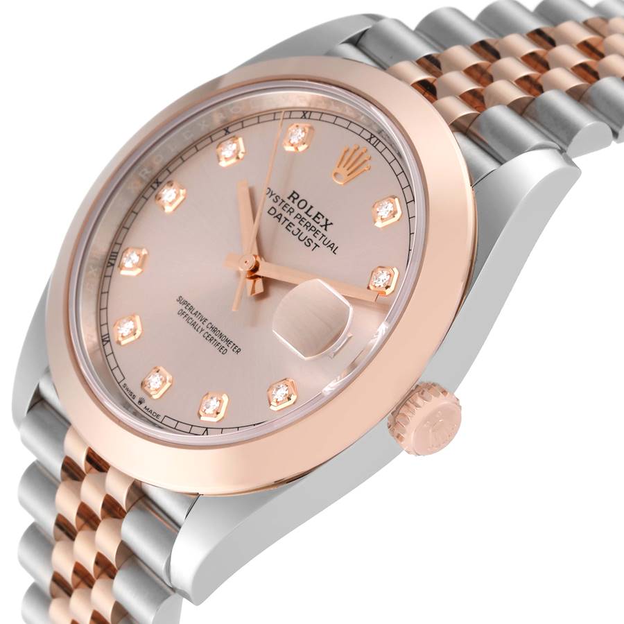 Datejust 41 Steel Rose Gold Diamond Dial Mens Watch 126301 Box Card