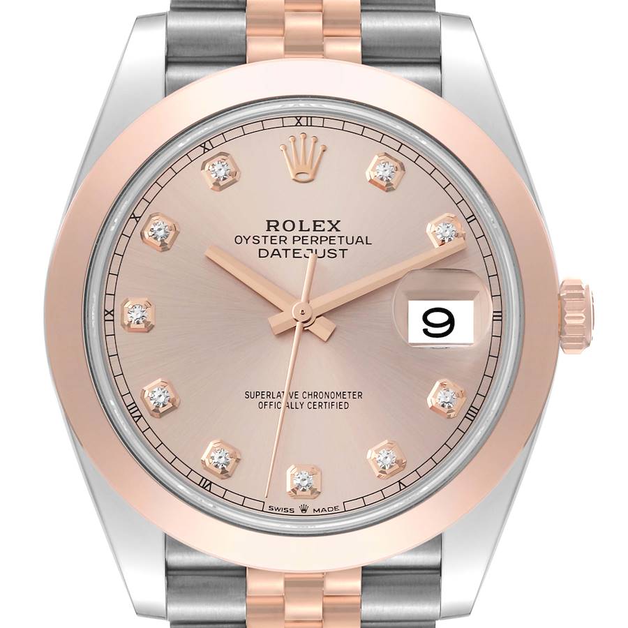 Datejust 41 Steel Rose Gold Diamond Dial Mens Watch 126301 Box Card