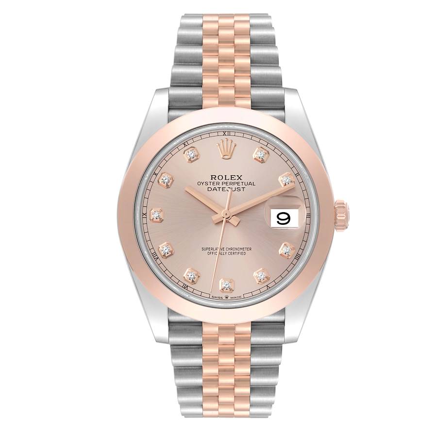 Datejust 41 Steel Rose Gold Diamond Dial Mens Watch 126301 Box Card