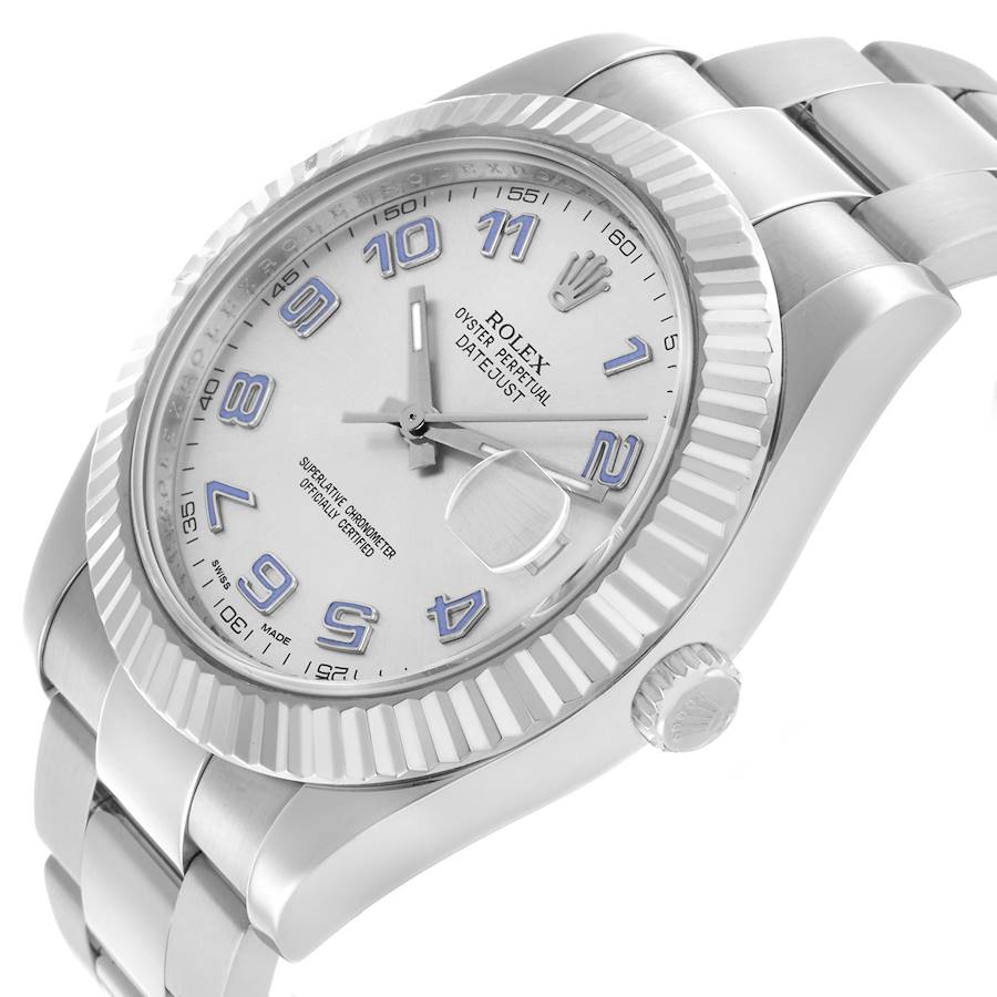 Datejust II 41 Steel White Gold Blue Numerals Mens Watch 116334