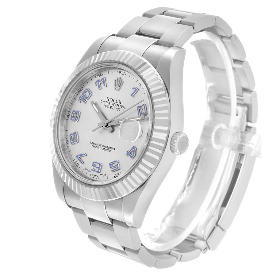 Datejust II 41 Steel White Gold Blue Numerals Mens Watch 116334