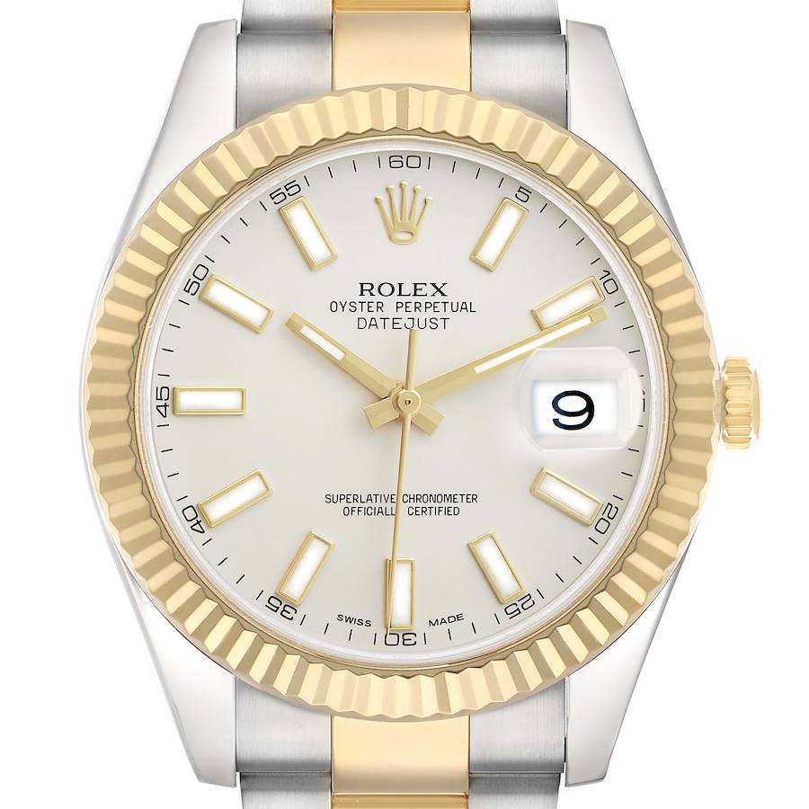 Datejust II 41 Steel Yellow Gold Silver Dial Mens Watch 116333 Card