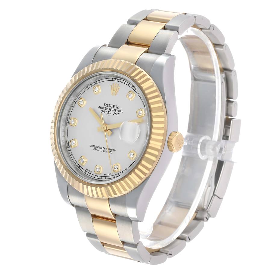Datejust II 41 Steel Yellow Gold Silver Diamond Mens Watch 116333 Card