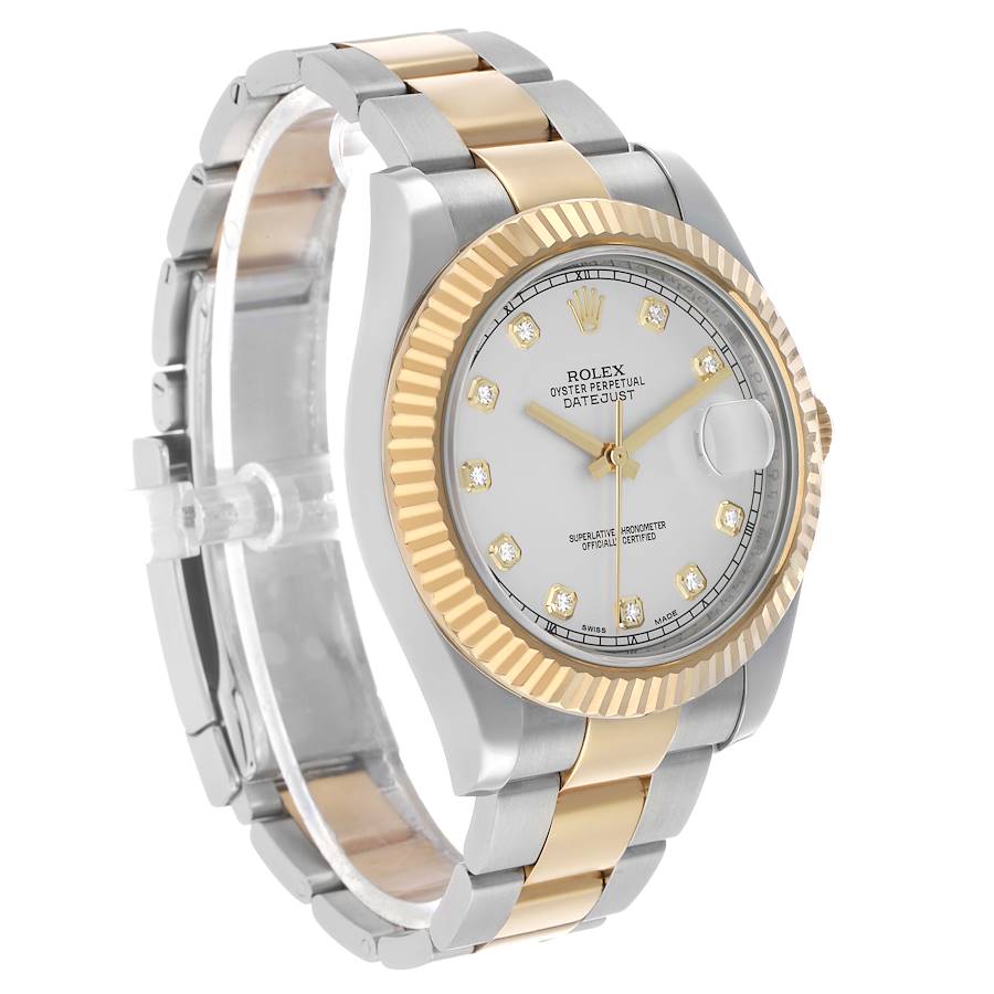 Datejust II 41 Steel Yellow Gold Silver Diamond Mens Watch 116333 Card