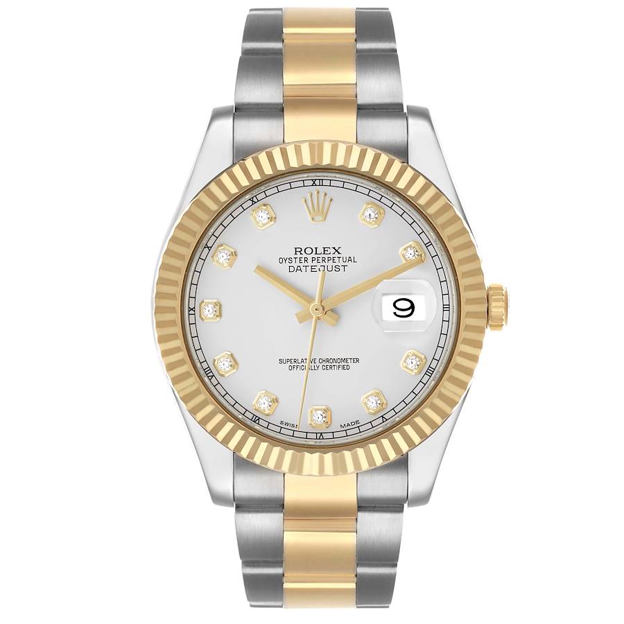 Datejust II 41 Steel Yellow Gold Silver Diamond Mens Watch 116333 Card