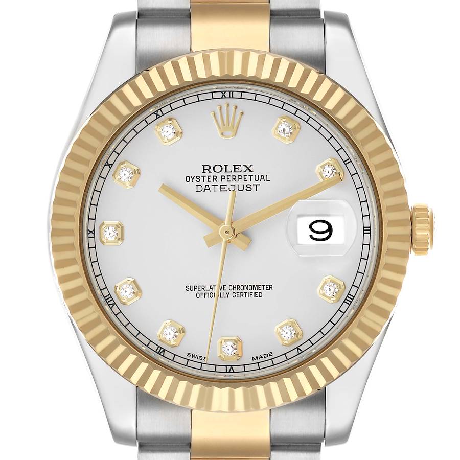 Datejust II 41 Steel Yellow Gold Silver Diamond Mens Watch 116333 Card