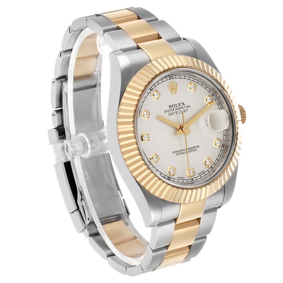 Datejust II 41 Yellow Gold Silver Diamond Dial Mens Watch 116333 Card