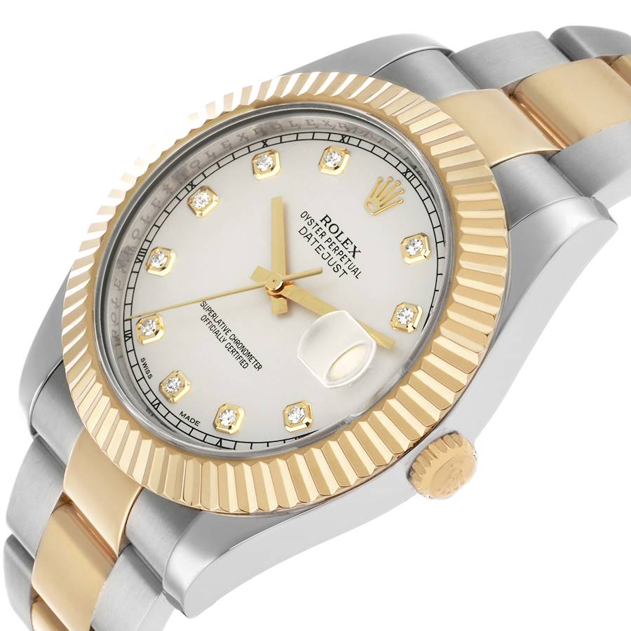 Datejust II 41 Yellow Gold Silver Diamond Dial Mens Watch 116333 Card