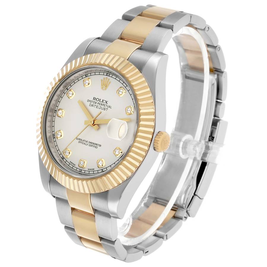 Datejust II 41 Yellow Gold Silver Diamond Dial Mens Watch 116333 Card
