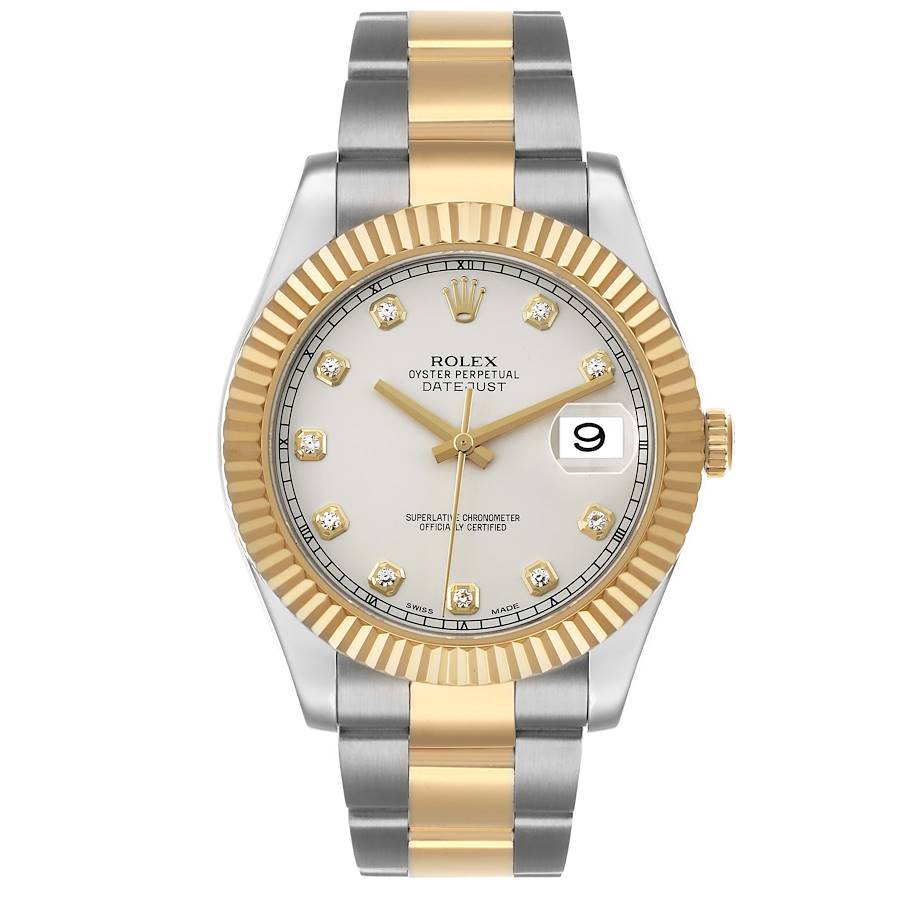 Datejust II 41 Yellow Gold Silver Diamond Dial Mens Watch 116333 Card