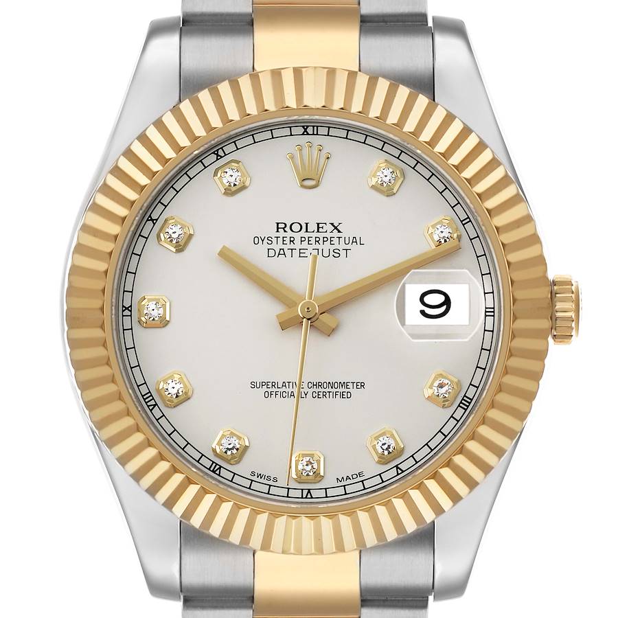 Datejust II 41 Yellow Gold Silver Diamond Dial Mens Watch 116333 Card